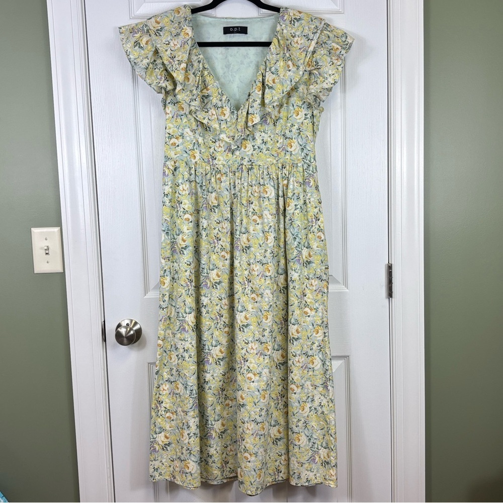 O.p.t Kate floral ruffle midi dress sz lg - Picture 2 of 9